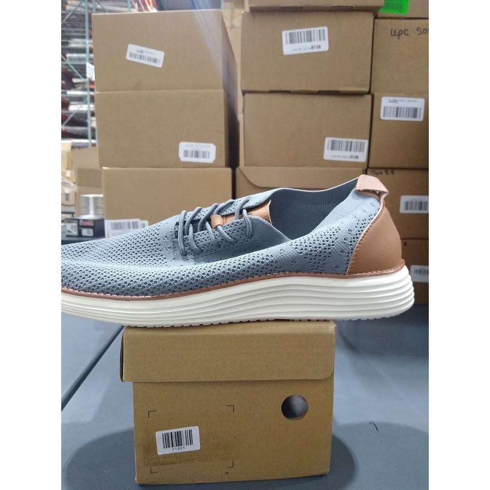Vilocy Men Knit Mesh Lace Up Dress Sneakers Light Grey EU44